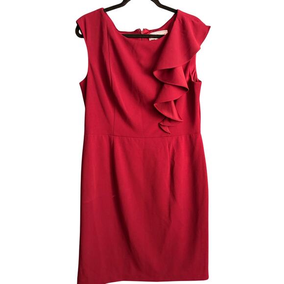 Jessica Howard Dresses & Skirts - J. Howard Women's Ruffle Front Sheath Dress Formal Wine Red 14